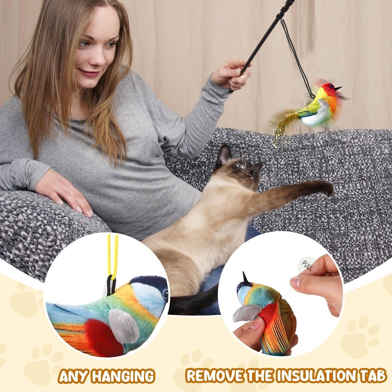 RattanView 5 Pcs Interactive Bird Simulation Toy for Cat with