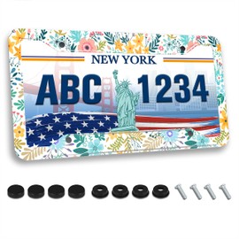 Colorful Folk Flowers License Plate Frame Floral License Plate Holder Stainless Steel Auto Parts Decoration with Screws License Plate for Men Women 12x6 Inch