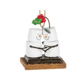 Our First Christmas Ornament 2024 Smores Couple with Mistletoe, Wedding Ornament, Mr and Mrs, Kissing Couples First Christmas Smores Ornament in Gift Box