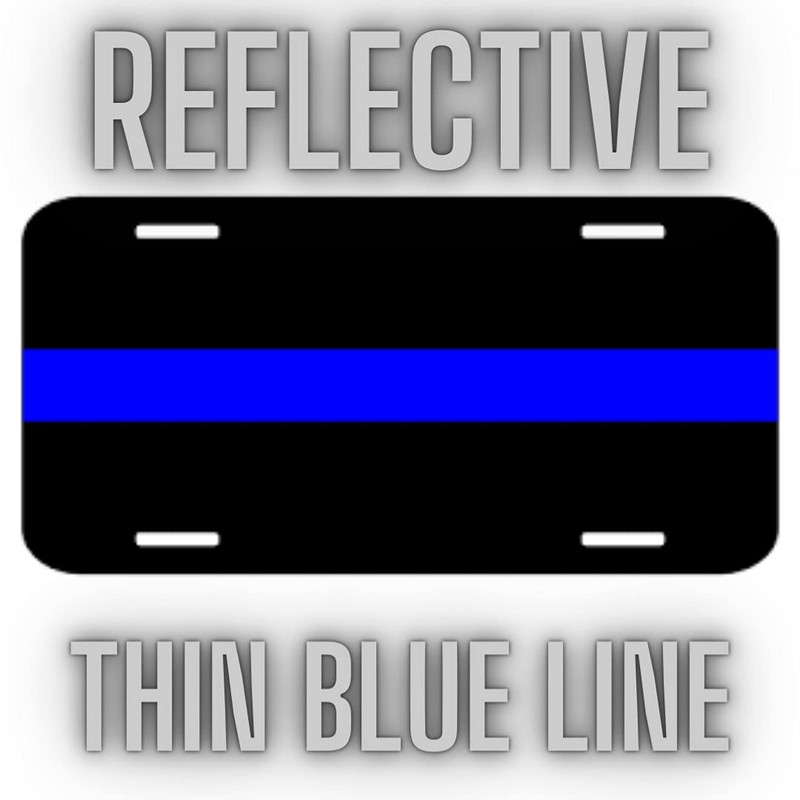 Thin Blue Line Reflective Metal License Plate