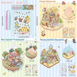 VICDUEKG 6 Sets DIY 3D House Stickers, DIY Miniature House Sticker, 3D Aufkleber mit 2 Pinzetten, Sticker Scenes Machen Sie Ihren Eigenen, Relief Stress für Erwachsene und Kinder