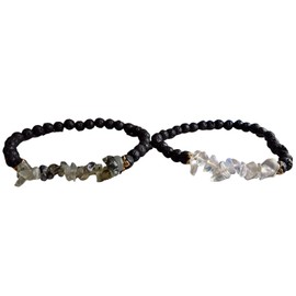 Prehnite and Opalite Lava Stone Essential Oil Diffuser Bracelet Set Gold