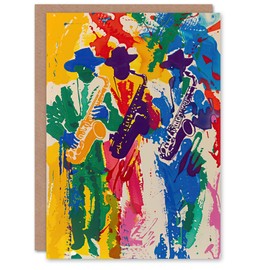 Artery8 Greeting Card Saxophone Players Jazz Music Fest Abstract Blank For Him Or Her Art Birthday Card