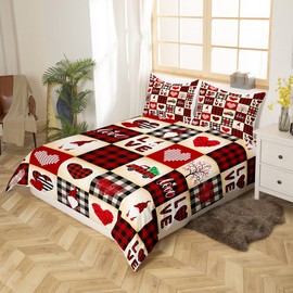 Love Pattern Bedding Set Couple Lovers Comforter Cover Set for Kids Teens Women Room Decor Romantic Rose Duvet Cover Breathable Valentine's Day Bedspread Cover Full Size(No Comforter)