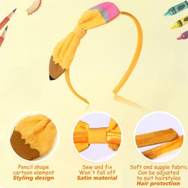 Back to School Bows Headbands First Day of School Headband Cute Yellow Pencil Hairband School Bows Hair Hoop Hair for Girls Fun Accessories for Teacher Girl Student Headwear Gifts 1pcs (no point, M)