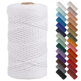 NOANTA White Macrame Cord 2mm x 220yards, Colored Macrame Rope, 3 Strand Twisted Cotton Rope Macrame Yarn, Colorful Cotton Craft Cord for Wall Hanging, Plant Hangers, Crafts, Knitting