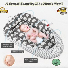 Baby Lounger for Newborn Cover，Removable Slipcover Infant Nest-Breathable & Portable Adjustable Cotton Soft Baby Floor Seat - for TravelNewborn Essentials (White Elephant)