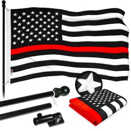 G128 5 Feet Tangle Free Spinning Flagpole (Black) Thin Red Line Flag Brass