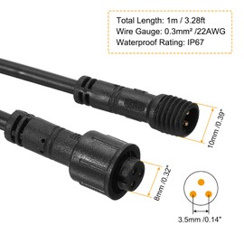 PATIKIL 3.28Ft 3 Pin Extension Cable Wire, Small Size 2Pcs 22 AWG Waterproof IP67 Connector with Male and Female at Both Ends for LED Strips, Black