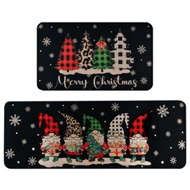 ABONDEVER Christmas Kitchen Rugs Sets of 2, Black Christmas Decorations Anti Fatigue Rug Non Skid Washable Mats for Home Kitchen Floor