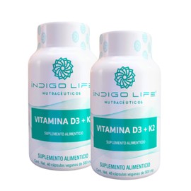 Pack 2 Frascos de Vitamina D3 + K2 – 40 Cápsulas Veganas 500 mg c/u