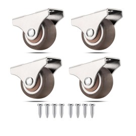 4-Pack Mini Rigid Caster Wheels 1 Inch, Low Profile Rubber Rolling Wheels with Steel Top Plate, Little Casters Wheels for Furniture, Under Bed Storage Drawers, Total Load Capacity 100Lb