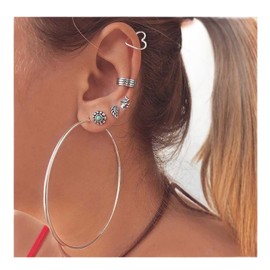 Yienate Vintage Large Hoop Drop Earrings Love Heart Elephant Leaf Earrings Set Silver Punk Hoop Dangle Earrings Heart Ear Cuff Wrap Earring Crawler Climbers Earrings Jewelry for Women and Girls