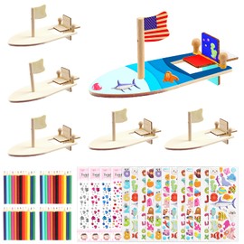 BAPHILE 48 Pack DIY Wood Sailboat Rubber Band Paddle Boat, Mini Boat Paint and Decorate Wooden Sailboat Craft Kits with Decorate Tools for Kids School Craft Decor Projects