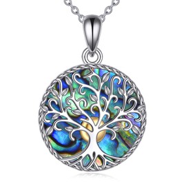 AXELUNA Tree of Life Necklace 925 Sterling Silver Abalone Shell Tree of Life Pendant Tree Jewelry for Women Men Birthday
