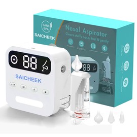 saicheek Electric Nasal Aspirator with Storage Box, 70Kpa Electric Nose Suction Nose Sucker for Baby,3 Silicone Tips,9 Suction Levels,Light Function,Anti-Reflux Design,BC-026