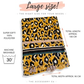 The Accessory Co. Ladies Large Leopard Print Scarf for Women, Animal NHS Colourful Rainbow Bright Striped, Shawl Wrap Long Neck Scarf (Mustard Tassel)
