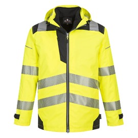 Portwest PW365 Men's Hi Vis Waterproof Rain Jacket - Reflective 3-in-1 Safety Jacket with Detachable Full Zip Sweatshirt Yellow/Black, Medium