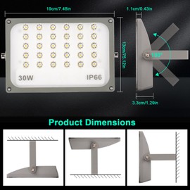 JBdusn LED Outdoor Spotlight 30 W, 3000 LM Super Bright Thin Floodlight Outdoor, 6500 K Cool White Headlight Floodlight, IP65 Waterproof Outdoor Security Light for Garden, Backyard, Sports Field