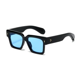 EYLRIM Square Frame Sunglasses for Women Men Trendy Thick Frame Rectangle Sun Glasses Black Shades(03 Black/Blue)