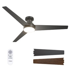 Amico Ceiling Fans with Lights, 52 inch Low Profile Ceiling fan with Light and Remote Control, Flush Mount, Reversible, 3CCT, Dimmable, Noiseless, Black Ceiling Fan for Bedroom, Indoor/Outdoor Use