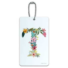 Letter T Floral Monogram Initial Luggage Card Suitcase Carry-On ID Tag