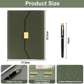 MIAOKE Work Notebook, Hardcover Leather Journal for Men and Women, Refillable 6-Ring Loose Leaf Folio Notebook, Pocket and Magnetic Closure, Suitable for Daily Writing, and Work