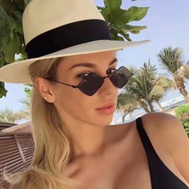 ENTHYI Diamond Shape Punk SunGlasses for Men/Women Metal Quadrilateral Frame Shades Film Sun glasses UV Protection (red)