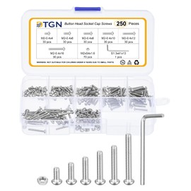 DTGN 250Pcs M2-0.4x4/6/8/10/12/16mm Button Head Socket Cap Screws - 304 Stainless Steel Bolt Nut Set Washer Assortment Kit & Wrench - Good for Road Bicycle, Mountain Bike, Auto