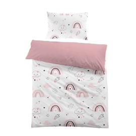MUSOLEI Rainbow Bedding Set Single, Pink Lovely Kids Duvet Cover Sets for Boys Girls, Colorful Microfibre Quilt Cover 135X200cm with Pillowcase 50x75cm