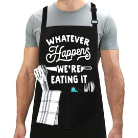 LINEN CLOSET® Bbq Apron for Men Funny Aprons Grilling Novelty Barbecue Aprons Kitchen Cooking Gift Apron with 2 Front Pockets-Whatever Happens Apron