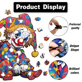 Wacocetoy Wooden Jigsaw Puzzles for Adults, Naughty Clown Jigsaw Puzzles 210 Pieces, Unique Animal Shaped Wooden Puzzles for Adults and Kids, Family Game 12.32x8.85 Inch