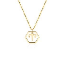 Aimber 18K Gold Plated Hexagon Initial Necklace 12 Zodiac Sign Pendant Necklace Horoscope Birth Stainless Necklace for Women Teen Girls Jewelry Gifts