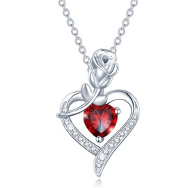 AGVANA Birthstone Necklace, Women's 12 Months, Power Stone, Rose, Motif, Heart Necklace, 925 Silver, Amulet, Jewelry, Accessory, Birthday, Anniversary, Gift, Wrapping Supplies Included, Silver