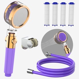 HONBOO Shower Head with Filter, Shower Head with Hose, Shower Head with Water Stop, Shower Head Water-Saving, Shower with Soft Rain Mode, Fine Water Jet, Nourishing for Skin and Hair, Purple