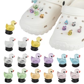 16Pcs Duck Croc Charms, Mini Resin Luminous Duck Shoe Charms Funny 3D Ducks Shoe Decoration Glow in the Dark Duck Theme Clog Charm Shoe Clips Accessories for Teens Girl DIY Clog Sandal