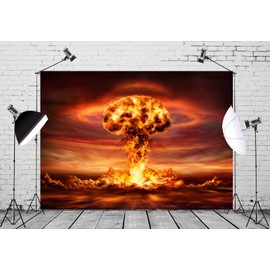 CORFOTO Nuclear Explosion Backdrop Fabric 7x5ft Magical Explosive Nuclear Bomb Mushroom Cloud Fire Nature Landscape Background for Chemical Disaster Theme Party Decorations Kids Photoshoot Props