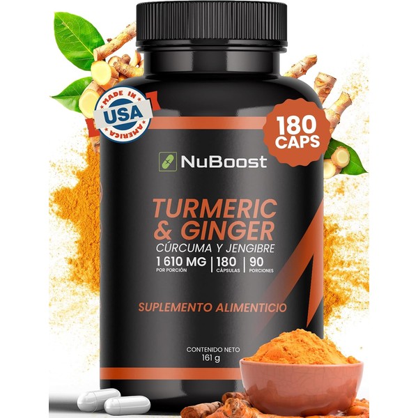 NuBoost Cúrcuma y Jengibre 1610 mg – 180 Cápsulas con