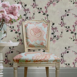 YIFU LIFE Peel and Stick Floral Wallpaper 17.7" x 9.8ft Grey Pink Flower Tree Contact Paper Removable Self Adhesive Furniture Decor Paper Vinyl Decorative Film for Drawer Shelf Liner Home Decor