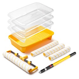 Voomey 18" Paint Roller Kit，10Pc Paint Roller Tray with Liner,12" 18" Microfiber Paint Roller,Paint Extension Pole，Suitable for DIY Interior Walls, Rooms