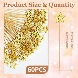 SHENSAIGO Pack of 60 Star Cocktail Skewers, 12 cm Finger Food Skewers Christmas, Gold Stars Wooden Skewers, Cocktail Accessories, Toothpicks, Wood, Party Skewers, Cocktail Decoration for Bar, Party,