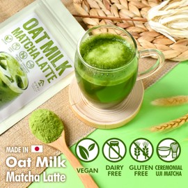 Japanese Oat Milk Matcha Latte, Uji Matcha Ceremonial Grade with Oat Milk Instant Latte Mix, Dairy-Free, 100% Plant Based, Vegan, No Refined Sugar, Made in Japan, 100g 【YAMASAN】