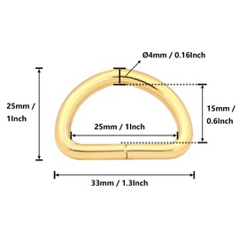 Generic. Metal Golden D Ring Buckle D-Rings 1 Inches Inside Diameter for Backpack Bag Pack of 12
