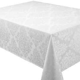 Palazzo Damask Snow (White) Christmas Rectangular Tablecloth Ideal For 4-6 Place Settings (52x70in-132x178cm Approx)