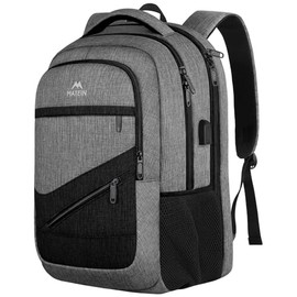 MATEIN 17 Inch Laptop Backpack for Men Women with USB Charging Port, Water Resistant Work Backpack with Trolley Sleeve, Large TSA Friendly Travel Computer Bag for College, Grey Black