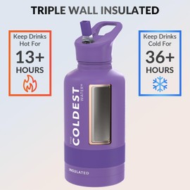 Coldest Insulated Water Bottle with Straw Lid - Stainless Steel Metal Thermos for Men & Women (Galaxy Purple, 64 oz)