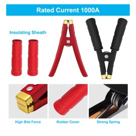 YINGAYOU 1000A Heavy Duty Crocodile Clips for Jump Leads Large Car Battery Alligator Clips 16cm Pure Copper with Insulating Sheath for Cars,Trucks,Ships (4 pcs)