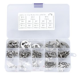 Glvaner E-Shape Snap Ring Circlip Kit Snap Ring Removal E-Ring Circlip Stainless Steel Retaining Snap Ring E Clip for Axis Ring Fixing Optional, 13 Sizes 400 Pieces with Storage Case