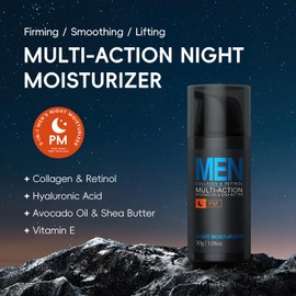 Easilydays Mens Face Moisturizer Night Cream, Deep Hydrating Multi-Action Lotion, Vitamin E, Collagen & Retinol, Hyaluronic Acid, Firming Smoothing, Lifting, Mens Face Cream for Face & Neck Skin Care