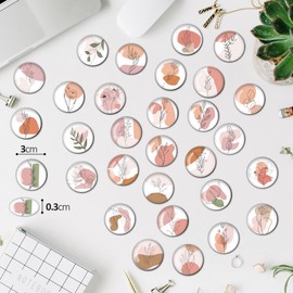 Cucoller Pack of 30 Fridge Magnets, Magnets for Magnetic Board, Whiteboard Magnets, Plant Magnets, Flowers and Leaves Magnet Set, Magnets Suitable for Home Decoration, Offices, Lockers, Pink